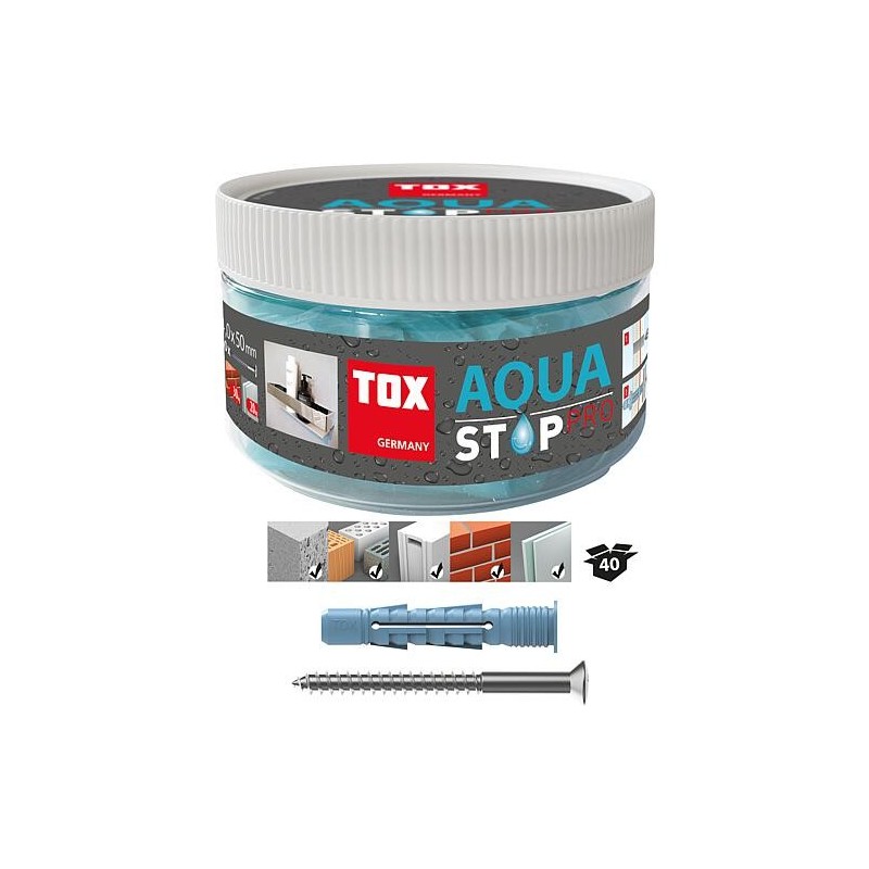 TOX Chevilles polyvalentes Aqua Stop Pro 8x50 mm + Vis en boîte ronde Cond. : 20