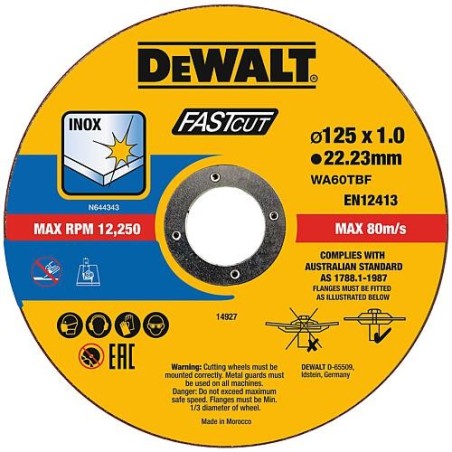 Disque de découpage DeWALT DT20540-QZ 125 x 1 x 22,23 mm , UE 100 pièces