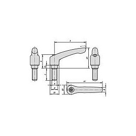 Levier de serrage avec filetage male M10 x 20 Nirosta