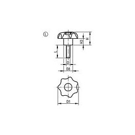 Poignee etoile Nirosat avec boulon fileté M6 x 20 forme L