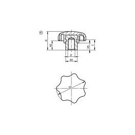 Poignee etoile filetage interieur M6 raccord acier saillant forme K