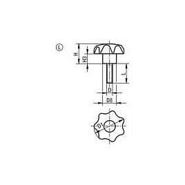 Poignee etoile avec boulon fileté M10 x 20 forme L