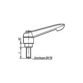 Levier de serrage avec Filetage mâle M 8 x 20 Niro / poignee en plastique ,