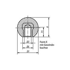 Boule lisse avec étoupe filetée femelle M 6 forme E, diametre 25 mm