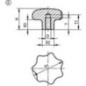 Poignee etoile Forme E poli avec trou borgne filete M 6 Nirosta