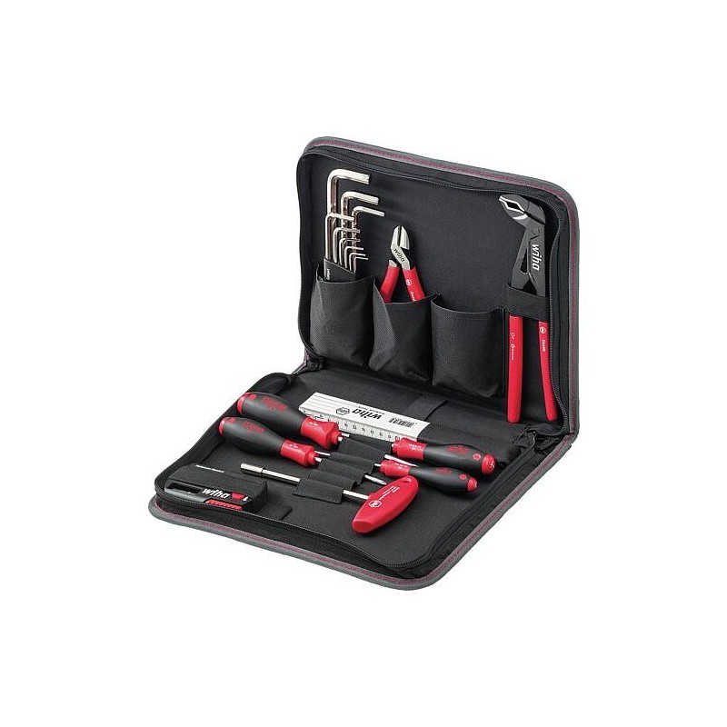 Kit d’outils Wiha® tournevis, pince coupante latérale, pince multiprise, avec pochette à outils, 32 pièces