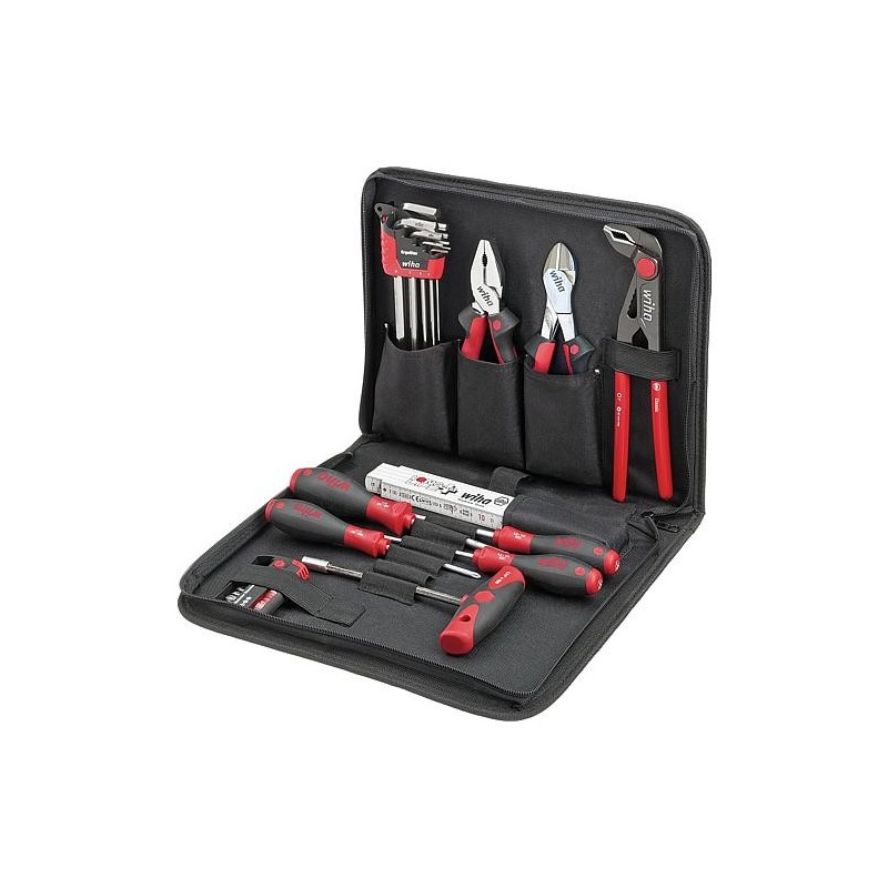 Kit d’outils Wiha® tournevis, pince universelle, pince coupante latérale, pince multiprise, avec pochette à outils, 33 pièces