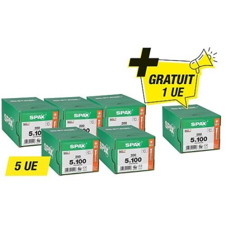 Offre promotionnelle Spax vis à tête fraisée - composée de : 5 x 94 072 54 + 1 x 94 072 54 gratuit