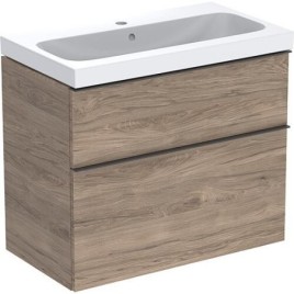 Meuble sous-vasque+vasque céramique Geberit iCon 750x705x485 mm noyer hickory/poignée lave