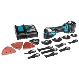 Outil multifonctions sans fil Makita 18V DTM52T1JX2, 1x batterie 5,0 AH et chargeur, 44 accessoires inclus