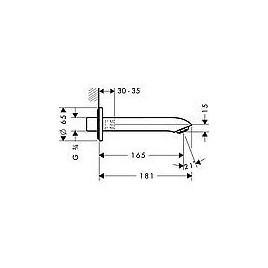 Bec déverseur de baignoire Hansgrohe Metris DN20 saillie 165 mm chrome