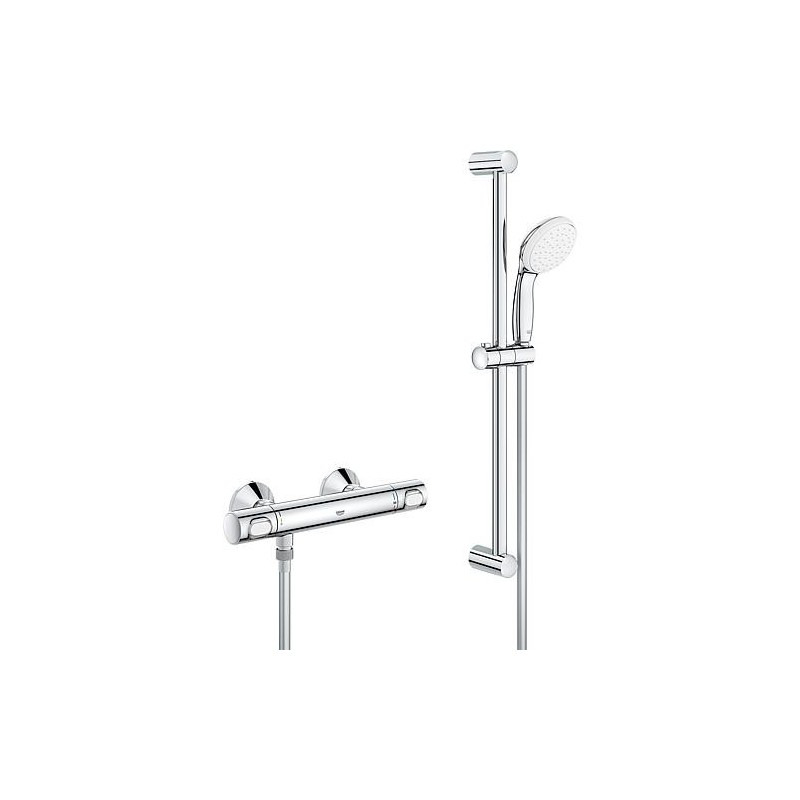 Set Thermostat de douche Grohe Grohtherm 500 avec barre de douche 900 mm, douchette Ø 100 mm et flexible de douche chrome