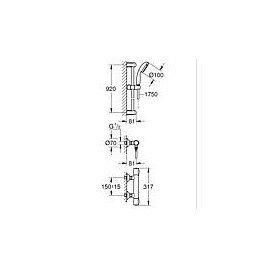 Set Thermostat de douche Grohe Grohtherm 500 avec barre de douche 900 mm, douchette Ø 100 mm et flexible de douche chrome