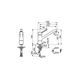 Mitigeur d’évier Hansa Hansaprimo basse pression tube CU bec pivotant saillie 210 mm chrome