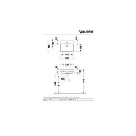 Lave-mains Duravit No. 1 lxHxP: 500 x 145 x 400 mm, avec trop-plein lateral, avec 1 trou robinet, blanc