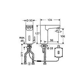 Mitigeur lavabo Schell CELIS E HD-M fonctionnement sur pile saillie 130 mm chrome