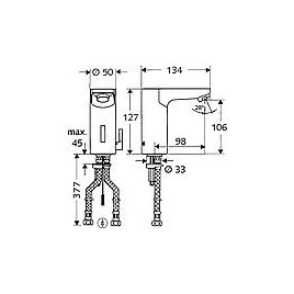 Mitigeur lavabo Schell CELIS E HD-M sur secteur saillie 130 mm chrome