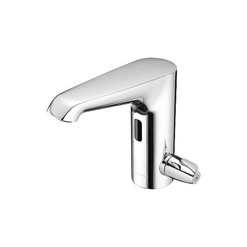 Mitigeur lavabo Schell XERIS E-T HD-M avec thermostat saillie 130 mm chrome avec sonde IR fonctionnement sur piles