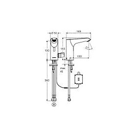 Mitigeur lavabo Schell XERIS E-T HD-M avec thermostat saillie 130 mm chrome avec sonde IR fonctionnement sur piles