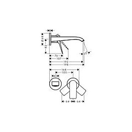 Mitigeur de lavabo mural Hansgrohe Vivenis, déport 192 mm, chromé