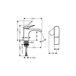 Robinet simple Hansgrohe 80 Vivenis, déport 133 mm, chromé