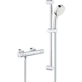 Kit de douche douche Grohe avec mitigeuGrohtherm 800 C, barre de douche 600 mm, douchette Ø 100 mm et flexible de douche chrome