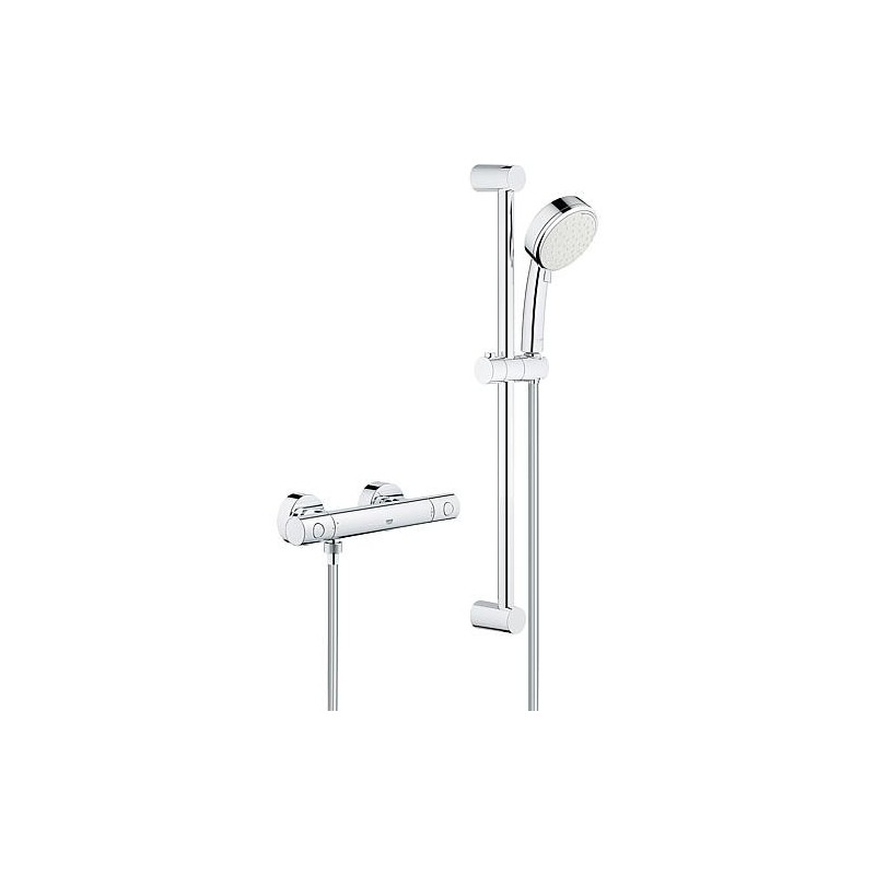 Kit de douche douche Grohe avec mitigeuGrohtherm 800 C, barre de douche 600 mm, douchette Ø 100 mm et flexible de douche chrome