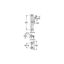 Kit de douche douche Grohe avec mitigeuGrohtherm 800 C, barre de douche 600 mm, douchette Ø 100 mm et flexible de douche chrome