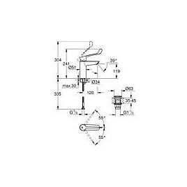 Mitigeur WC Grohe Eurosmart M-Size , chrome avec écoulement Push-open levier long