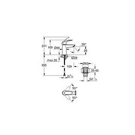 Mitigeur de lavabo Grohe Eurosmart S-Size, saillie 109 mm avec bonde clicker, chromé