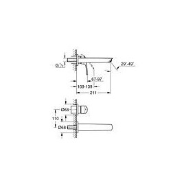 Mitigeur de lavabo mural Grohe Eurosmart chromé UP 2 trous saillie 211 mm