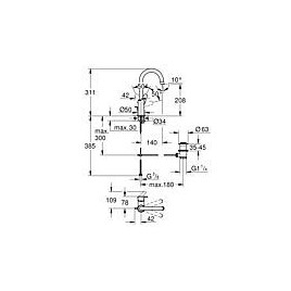 Mitigeur de lavabo Grohe Eurosmart L-Size, déport 140 mm, chromé, avec garniture d’écoulement