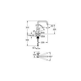 Mitigeur d’évier Grohe Eurosmart, plage de pivotement 150°, chromé, bec haut