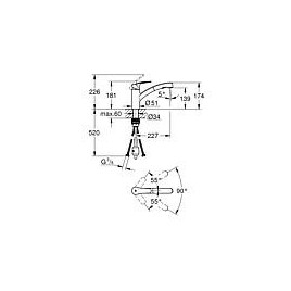 Mitigeur d’évier Grohe Eurosmart douchette extractible saillie 227 mm chrome