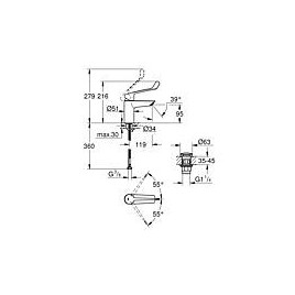 Mitigeur lavabo Grohe Eurosmart S-Size, chromé avec bonde push-open levier long