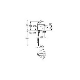 Mitigeur de lavabo Grohe Eurosmart S-Size, saillie 109 mm, avec chaînette escamotable, chromé