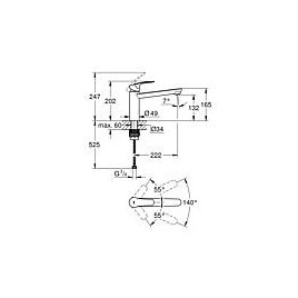 Mitigeur d’évier Grohe Eurosmart, col de cygne, déport 222 mm, chromé