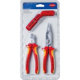 Jeu de pinces KNIPEX 3 pièces composé d’une pince coupante, d’une pince d’installation et d’un équarrisseur