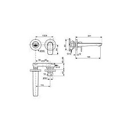 Mitigeur de lavabo mural Ideal Standard Connect Air, bec d’écoul. 185 mm