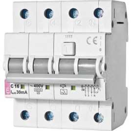 Interrupteur FI/LS KZS-4M, 3 poles+N, C16A, 30mA, 6kA, type A