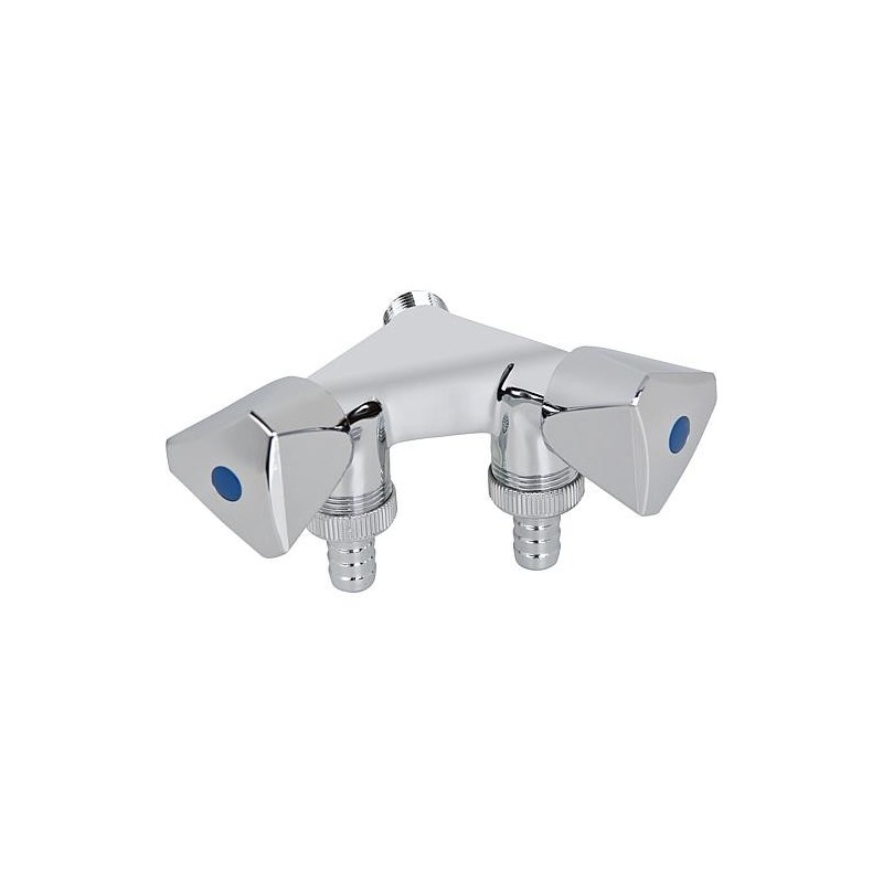 Robinet de machine a laver double chrome, 2 robinets, DN20 Male DN15 FxDN20 M avec clapet anti retour