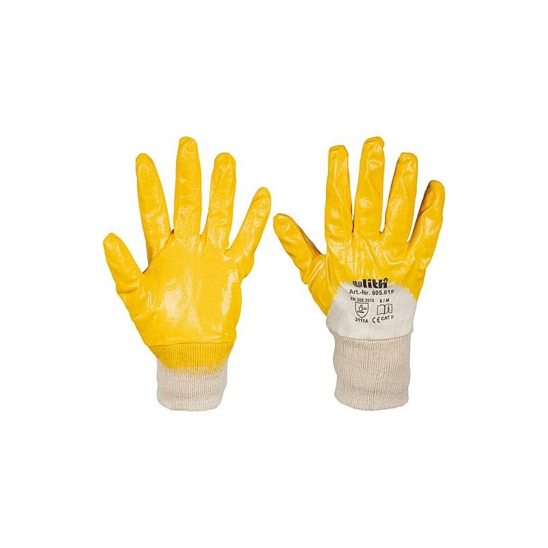 Gants de travail jaunes nitrile, intérieur tricoté en coton taille 9 - 1 paire