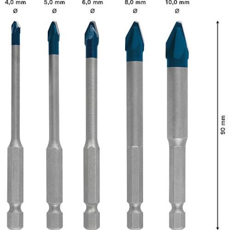 Kit Foret carrelage BOSCH 5 pcs. HardCeramic Ø 4/8/6/8/10 mm avec 1/4" hexag.