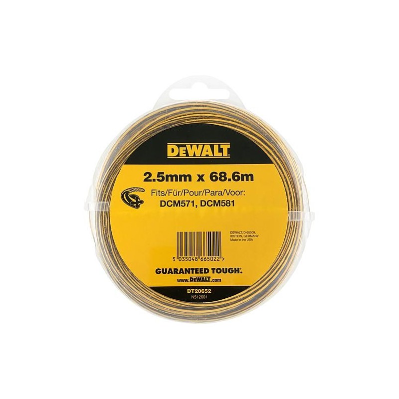 Fil de coupe DeWALT DT20652 pour débrousailleuse et coupe-herbe Ø 2,5mm, longueur 68,6m