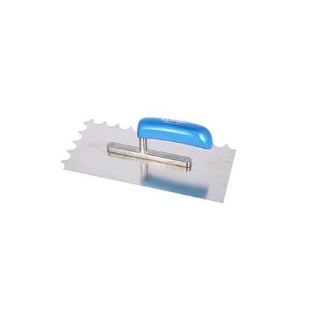 Truelle HAROMAC a moitiee arrondi dentee, inoxydable 280x130x0,7mm