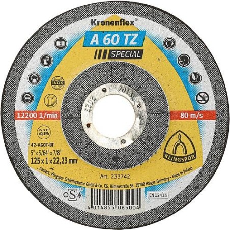 Disque de découpage KLINGSPOR coudé 125x1,0x22,23mm