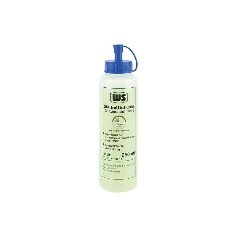 Lubrifiant WS pour tuyau plastique vert - approuvé DVGW flacon doseur 250 ml