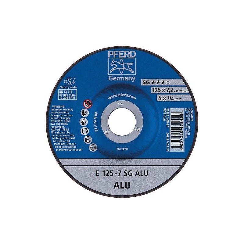 Disque à meuler PFERD Ø 125 x 7,2 x 22,23mm pour alu