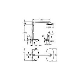 Colonne de douche Grohe SmartControl, 360 Duo douchette, pomme de douche 220x361 mm et thermostat