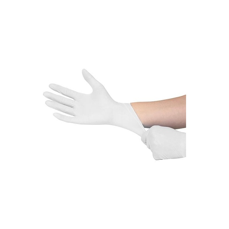 Gants nitril non poudré, 24 cm de long blanc, taille M / 100 pcs